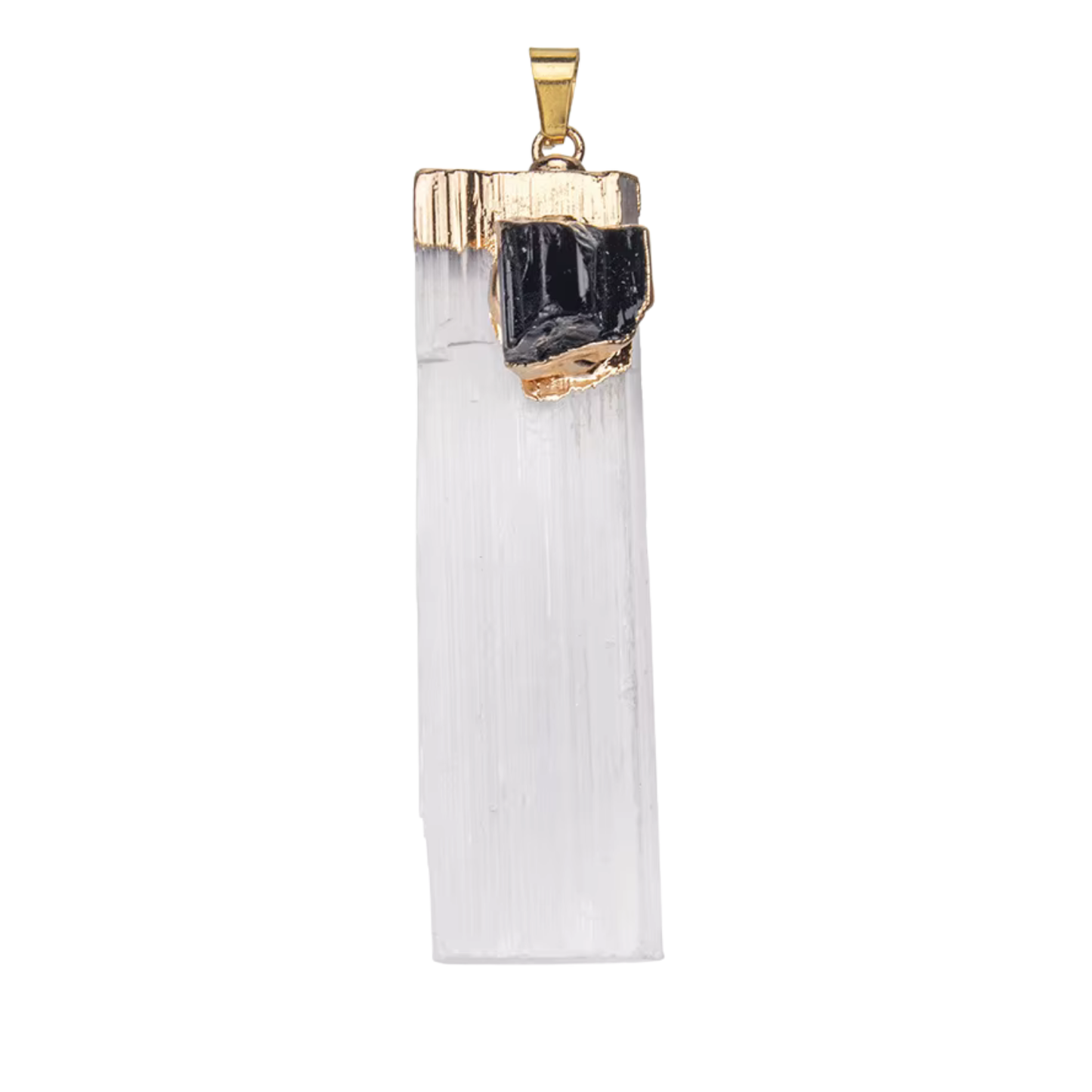 🖤 Gypsum + Black Tourmaline – Protection & Grounding Strip Pendant
