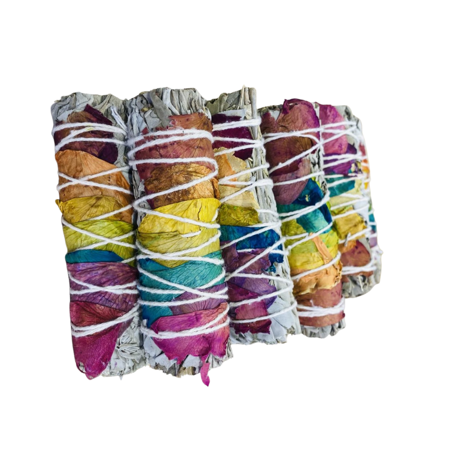 Seven Chakra White Sage Rose Petal Smudge Stick Small