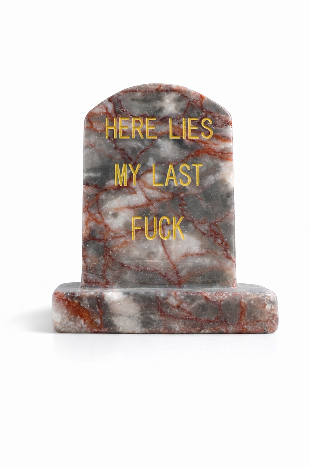 Red Vein Jasper Headstone - Here Lies My Last Fuck