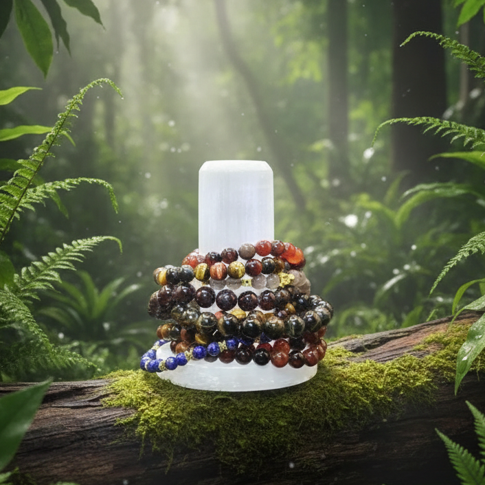 Buy 5 Crystal Intention Bracelets & Receive a FREE Selenite Energy Recharger