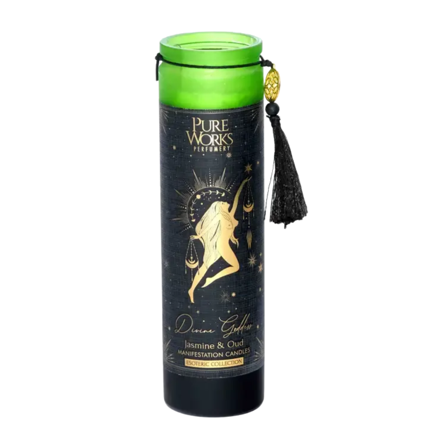 Esoteric Collection Scented Candle DIVINE GODDESS Jasmine & Oud 300g In tall glass jar with tassel 1