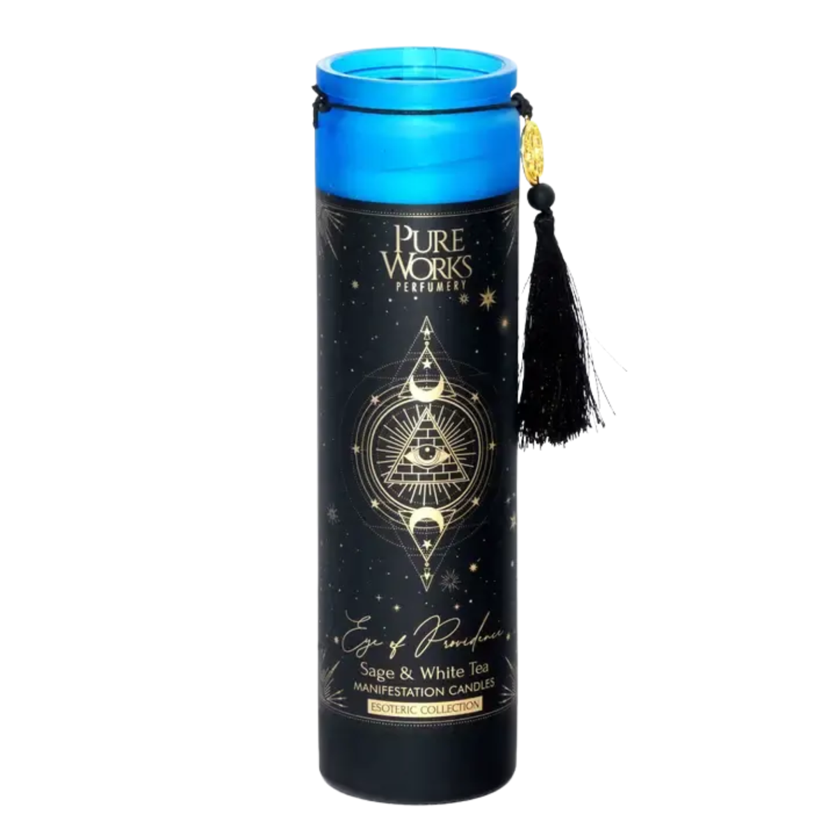 Esoteric Collection Scented Candle EYE OF PROVIDENCE Sage & White Tea 300g In tall glass jar with tassel 1