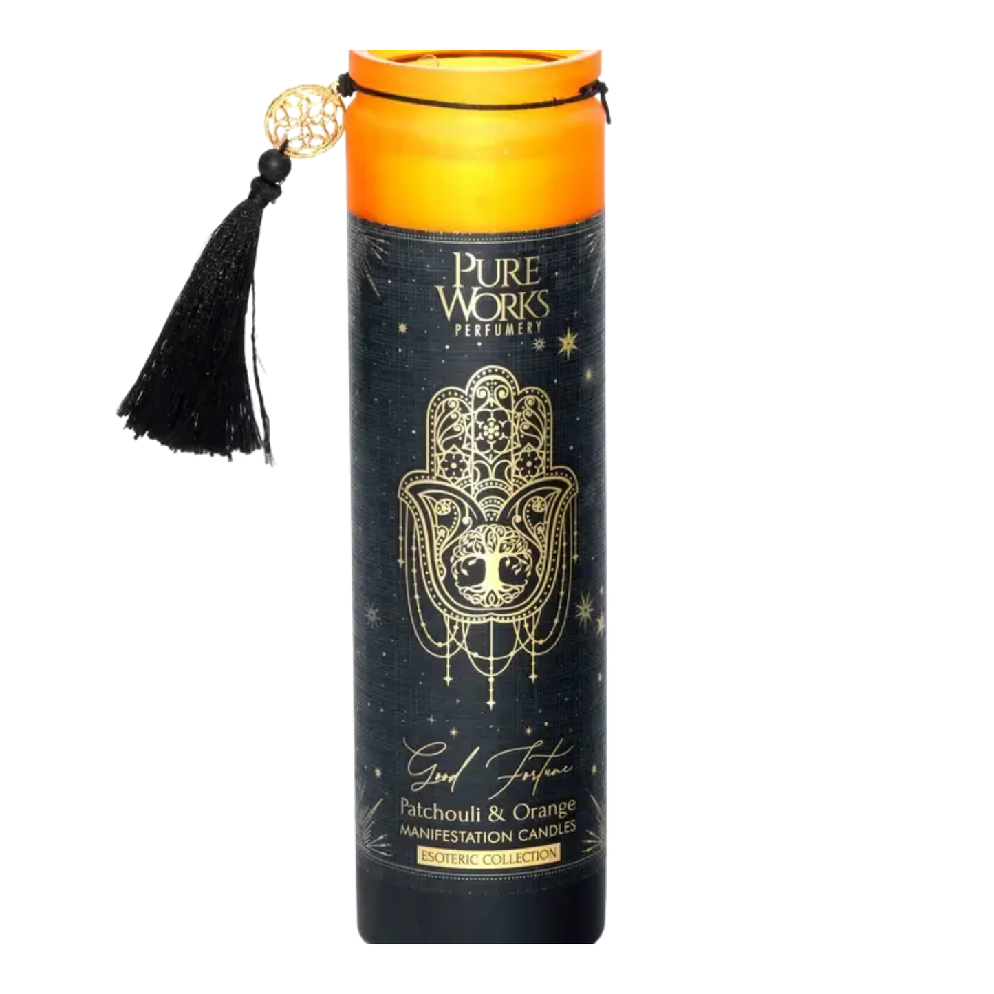 Esoteric Collection Scented Candle GOOD FORTUNE Patchouli & Orange 300g In tall glass jar with tassel 1
