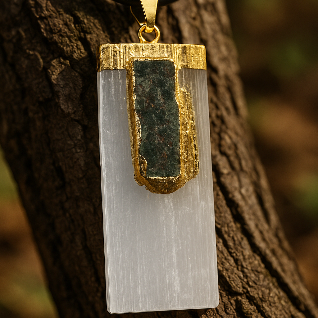 ❤️🔥 Gypsum + African Bloodstone – Courage & Vitality Strip Pendant