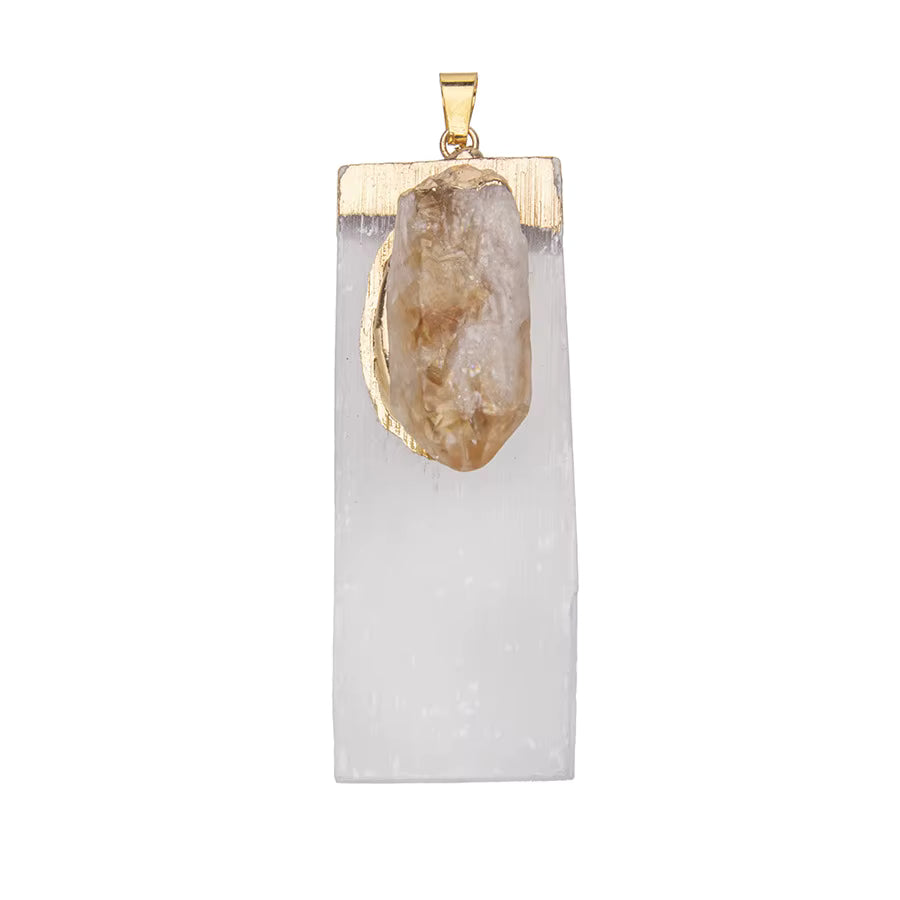 💛 Gypsum + Citrine – Abundance & Joy Strip Pendant