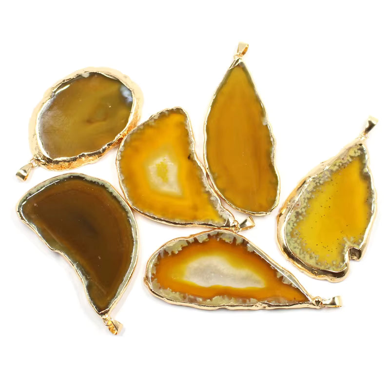 Amber Agate β Soul Fire Pendant (Dyed Agate, Gold Plated)
