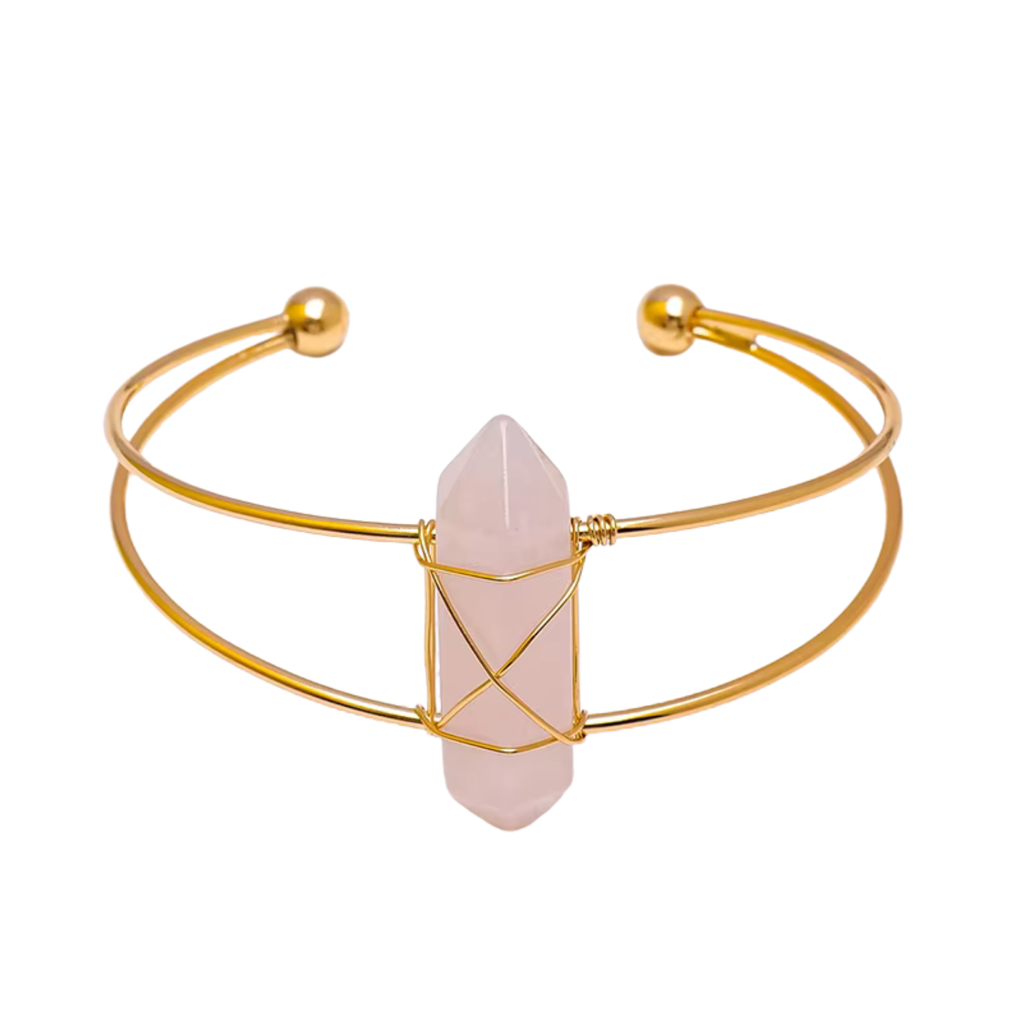 💗 Rose Quartz – Heart light Gold Plated Tower Cuff Bracelet