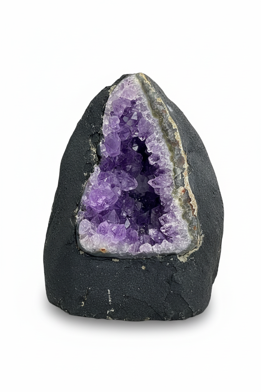 Amethyst geode on white background