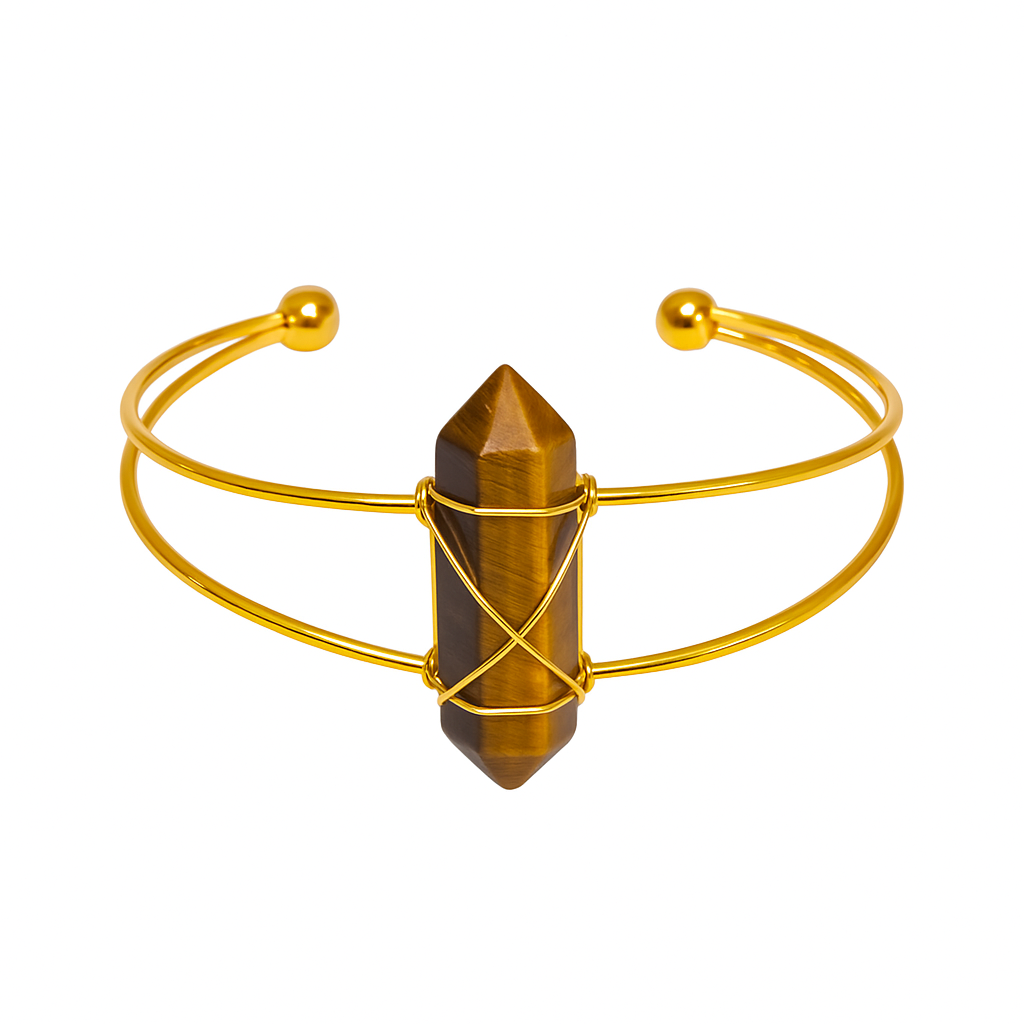 🐅 Tiger’s Eye – Confidence Ignited Gold Tower Cuff Bracelet