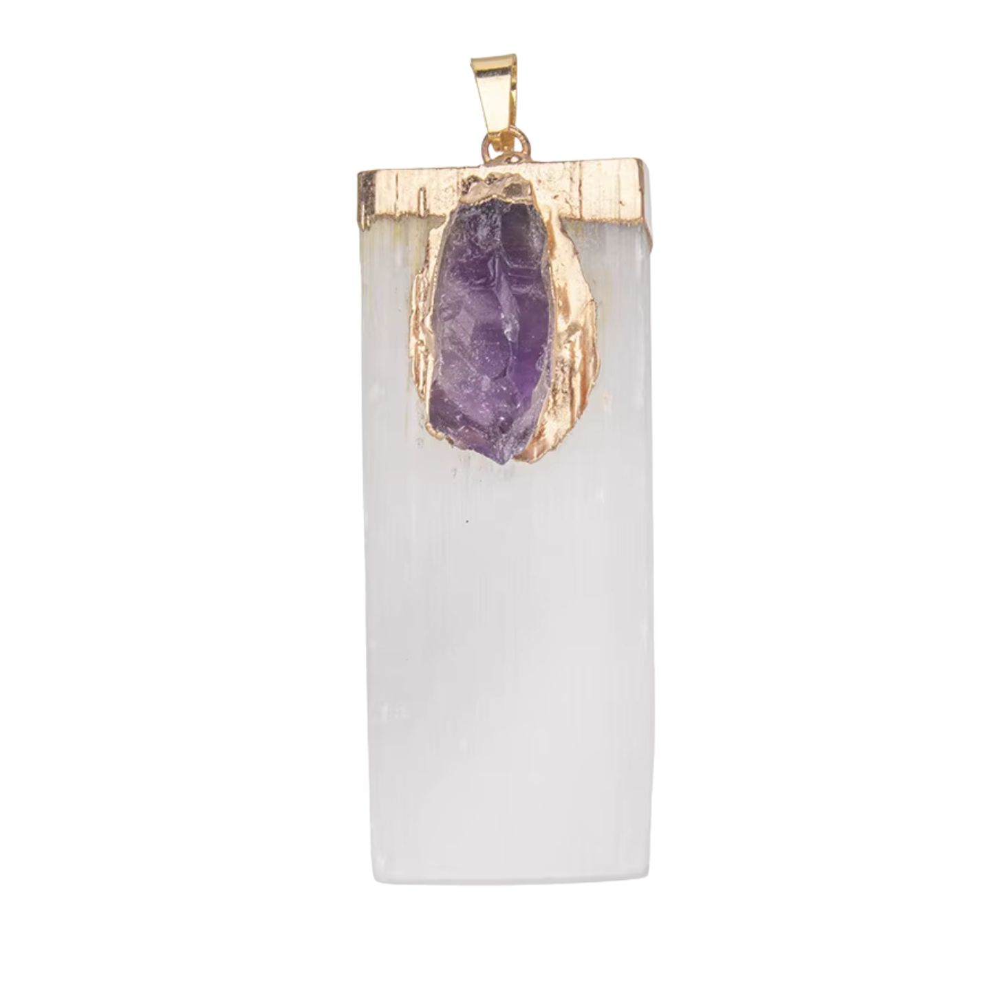 💜 Gypsum + Amethyst – Intuition & Calm Strip Pendant