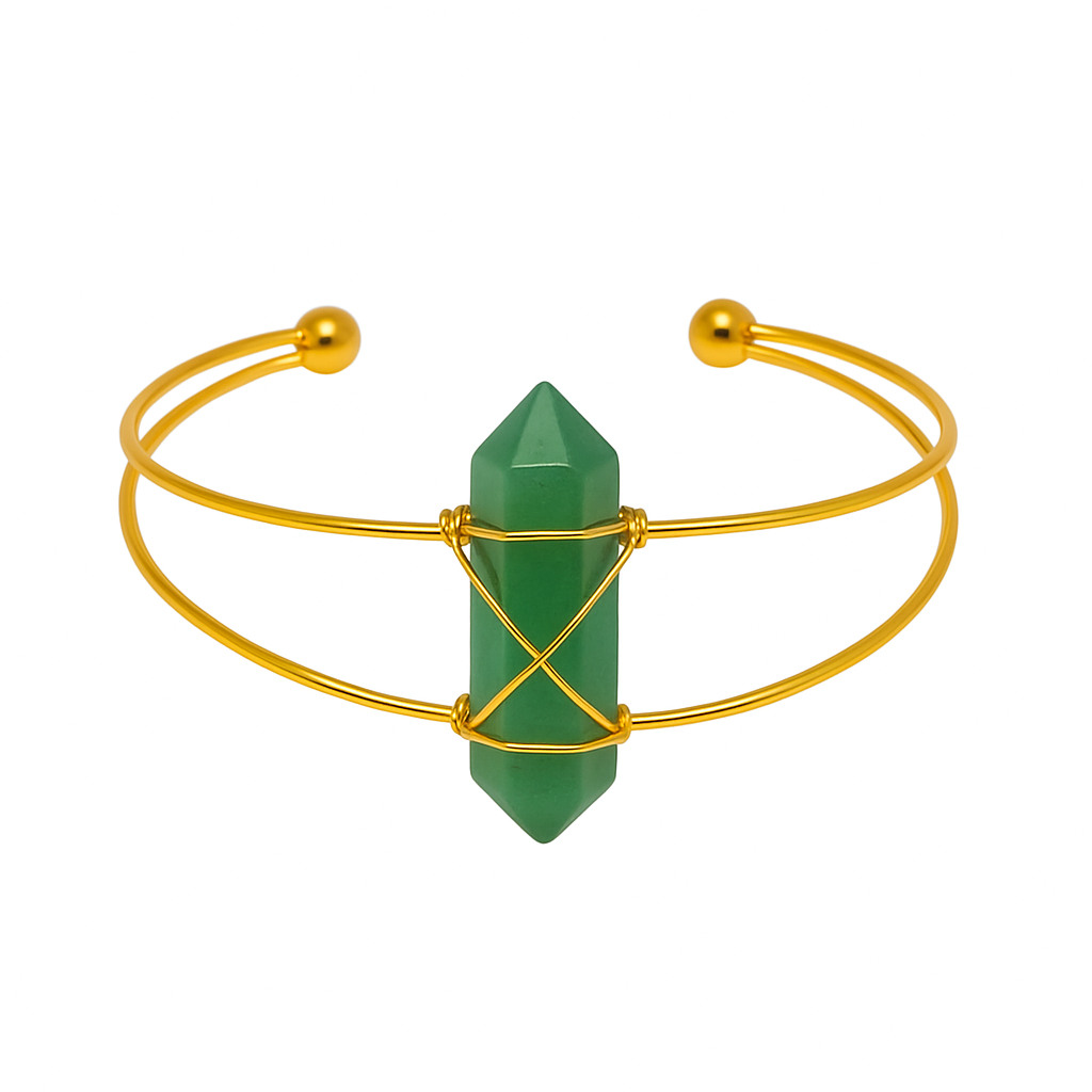 💚 Aventurine Quartz – Abundance Flow Gold Plated Tower Cuff Bracelet