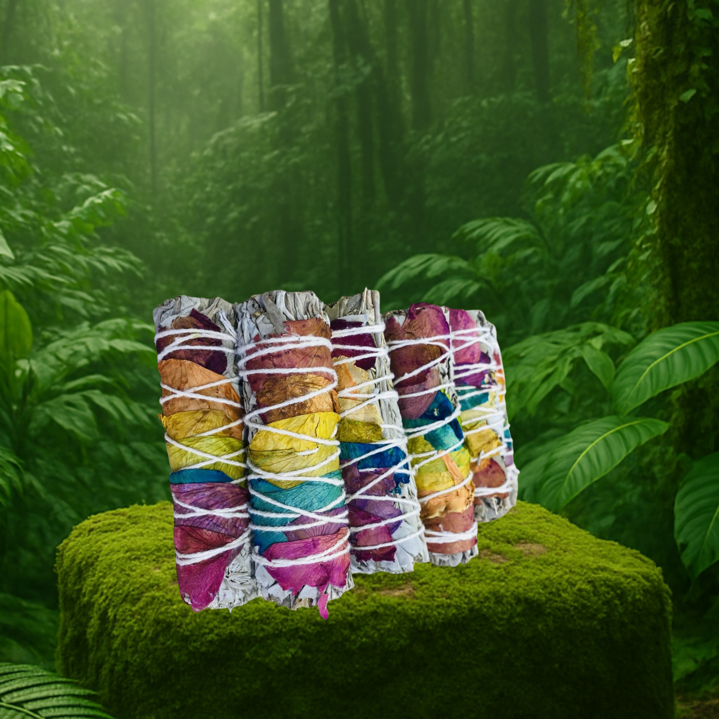 Seven Chakra White Sage Rose Petal Smudge Stick Small