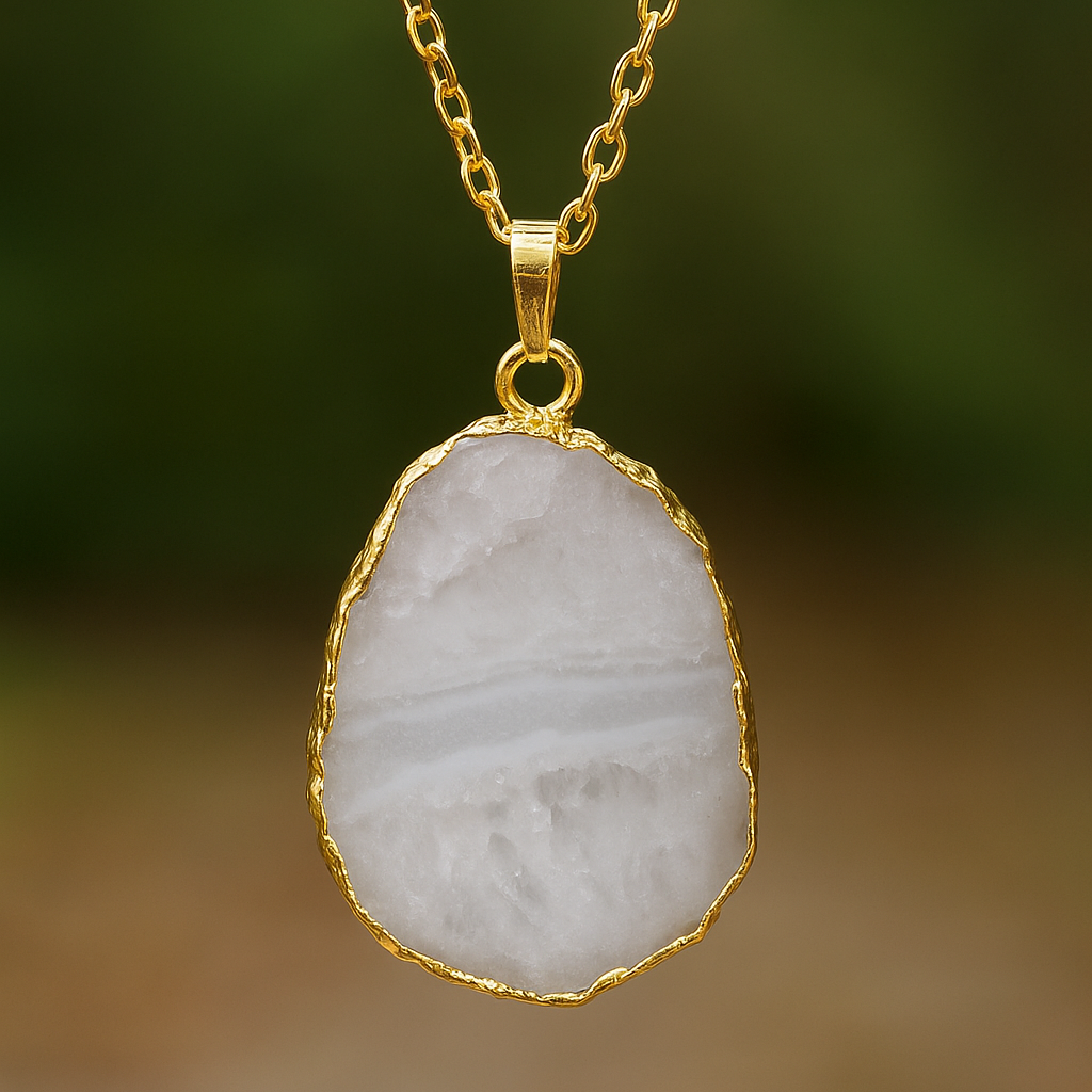 🤍 White Agate – Clarity Aura Pendant (Dyed Agate, Gold Plated)