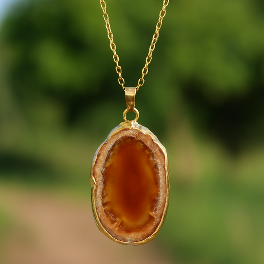 ✨ Amber Agate – Soul Fire Pendant (Dyed Agate, Gold Plated)