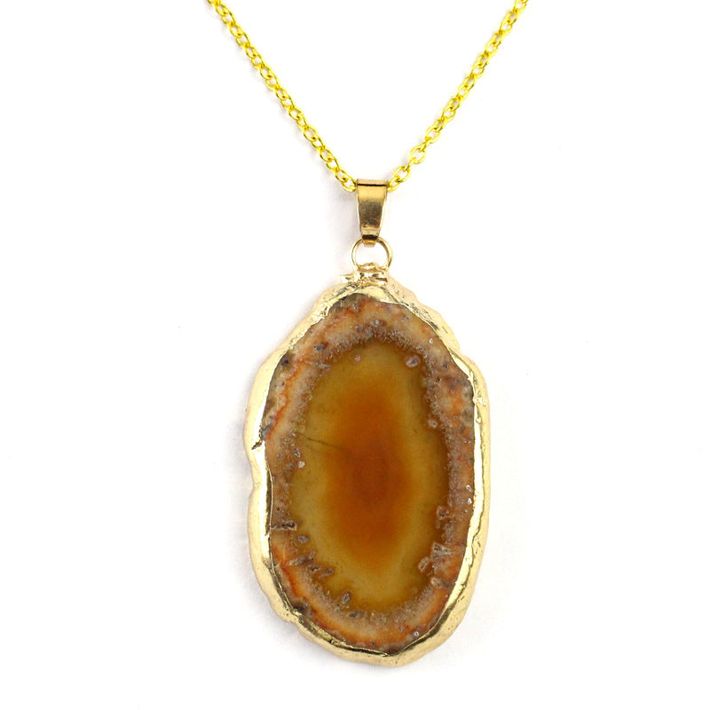 Amber Agate – Soul Fire Pendant (Dyed Agate, Gold Plated)