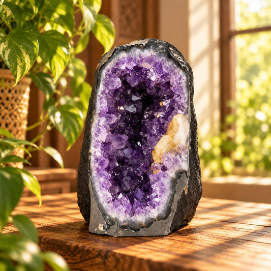 Amethyst Geode with Calcite Inclusions 962g