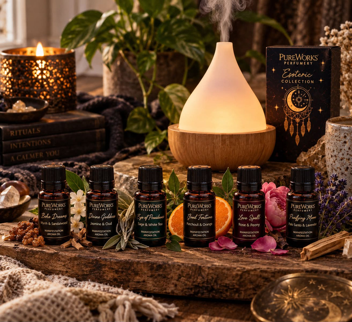 Aryya Bamboo Diffuser + 6 Esoteric Essential Oil Blends Bundle