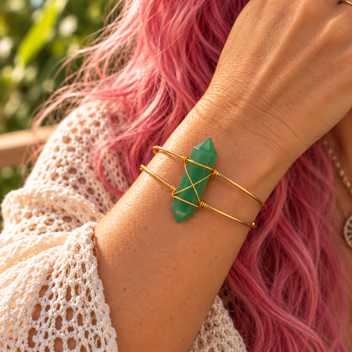 Aventurine Quartz – Abundance Flow Gold Plated Tower Cuff Bracelet
