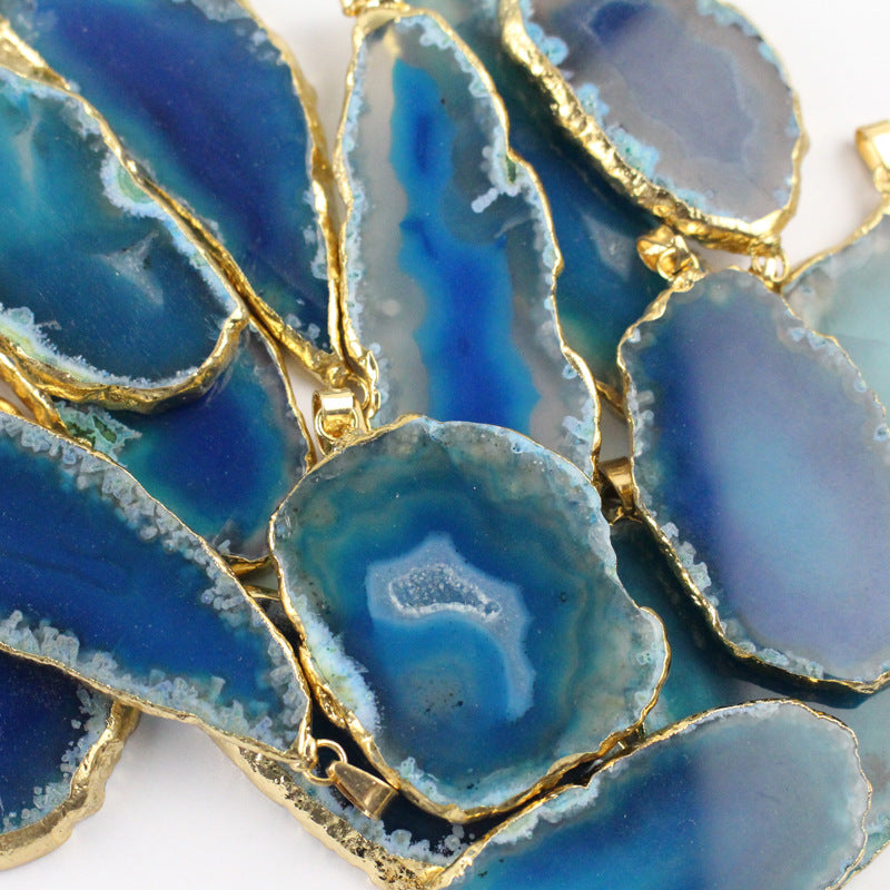 💙 Blue Agate – Tranquil Vision Pendant (Dyed Agate, Gold Plated)
