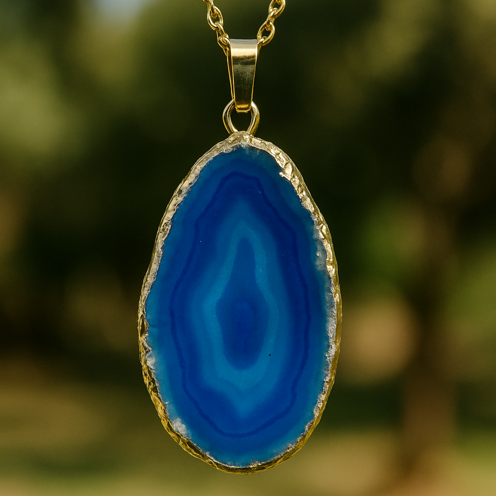 💙 Blue Agate – Tranquil Vision Pendant (Dyed Agate, Gold Plated)