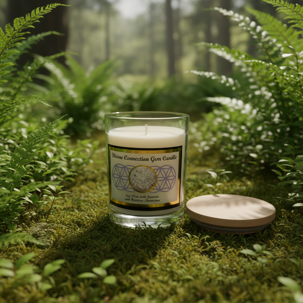 Divine Connection Rainbow Moonstone Soy Glass Jar Candle-Embrace Bohemia 