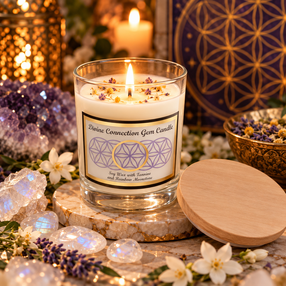 Divine Connection Rainbow Moonstone Soy Glass Jar Candle 255g