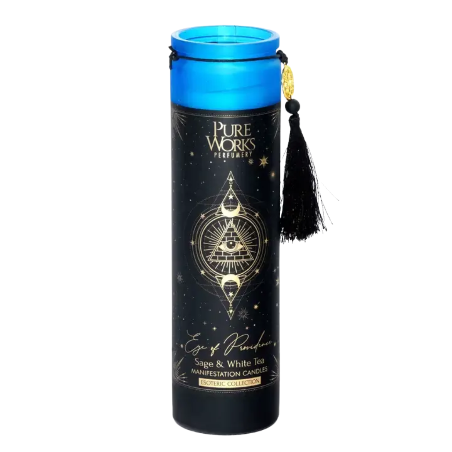 Esoteric Collection Scented Candle EYE OF PROVIDENCE Sage & White Tea 300g In tall glass jar with tassel 1