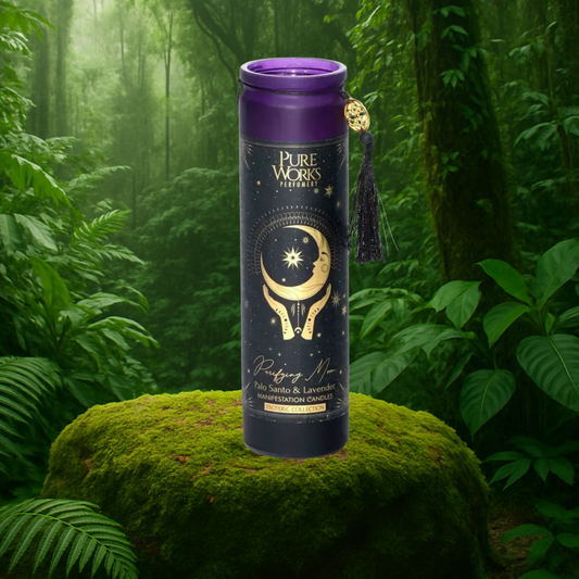 Esoteric Collection Scented Candle PURIFYING MOON Palo Santo & Lavender 300g In tall glass jar with tassel