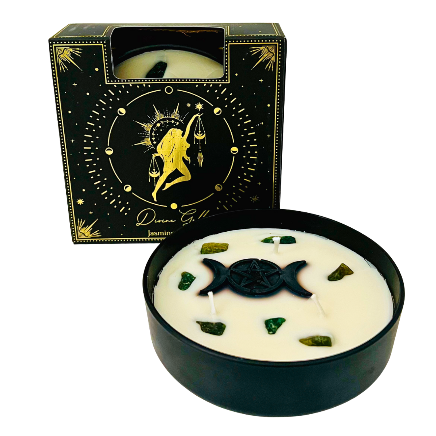 Esoteric Pentagram Candle DIVINE GODDESS Jasmine & Oud 200g Triple Moon Pentagram 1