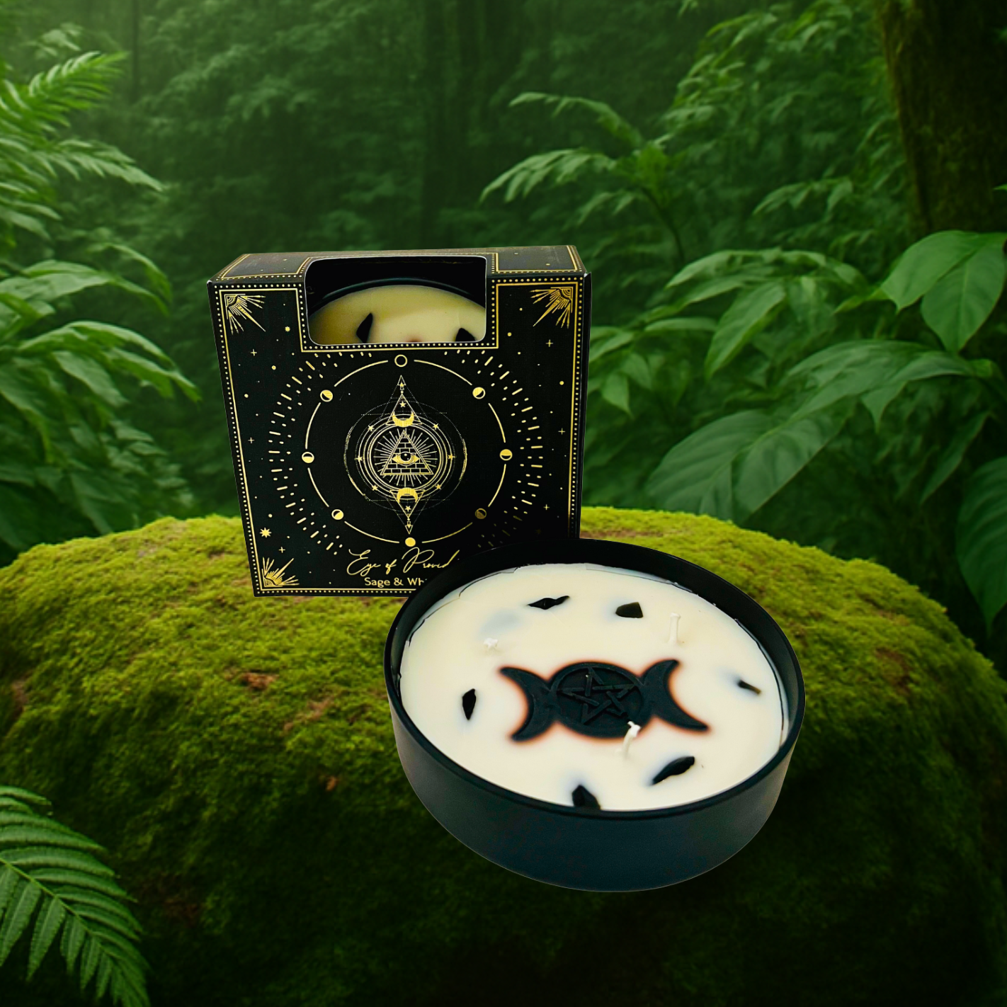 Esoteric Pentagram Candle EYE OF PROVIDENCE Sage & White Tea 200g Triple Moon Pentagram