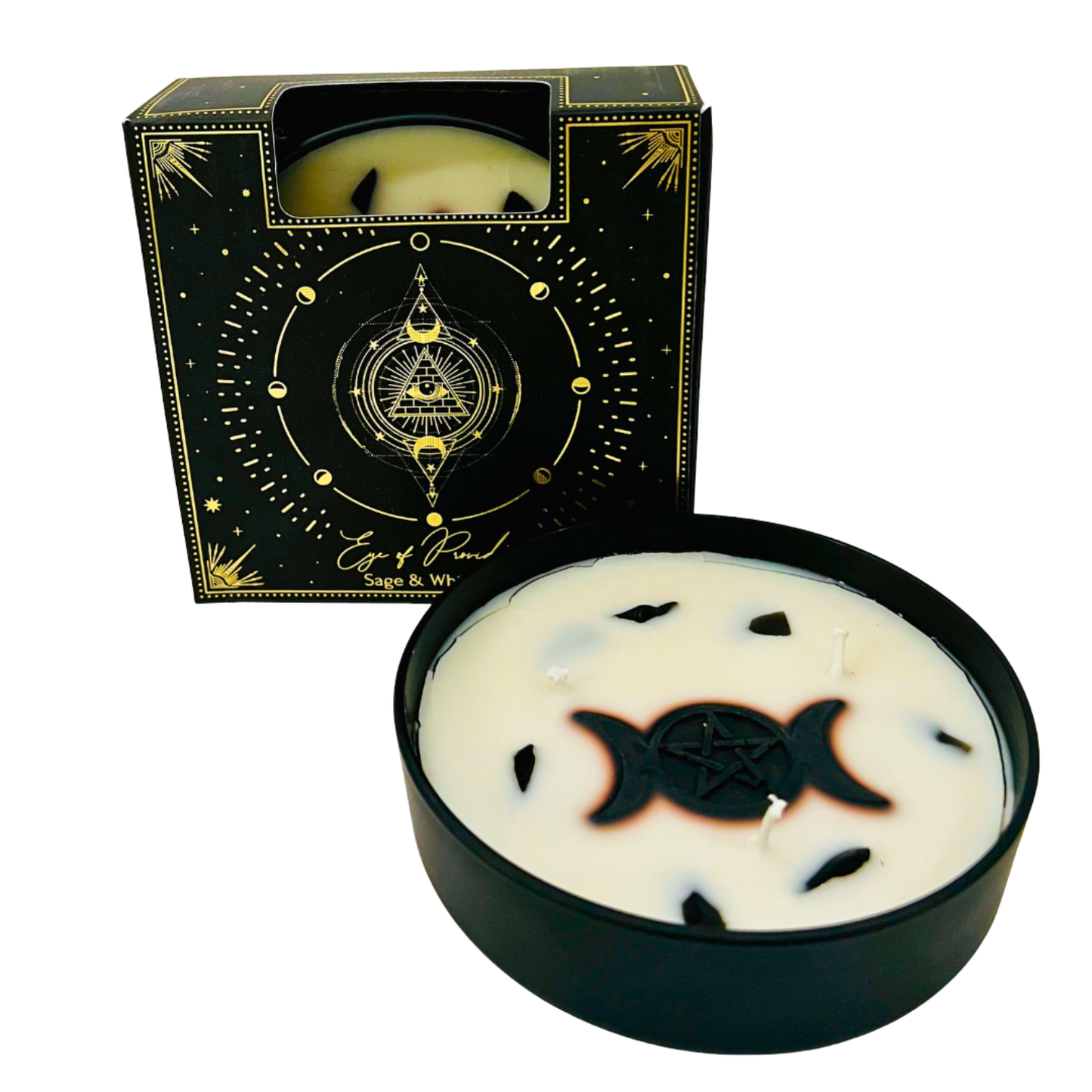 Esoteric Pentagram Candle EYE OF PROVIDENCE Sage & White Tea 200g Triple Moon Pentagram 1