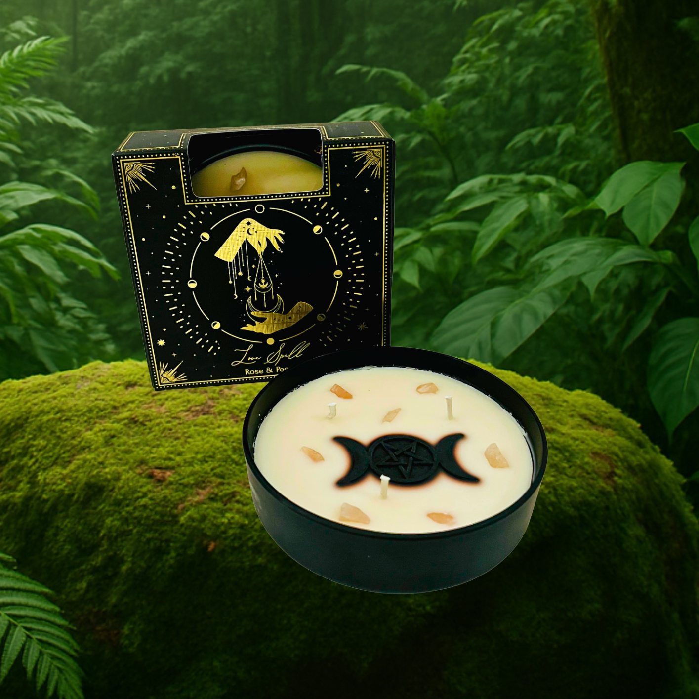 Esoteric Pentagram Candle LOVE SPELL Rose & Peony 200g Triple Moon Pentagram