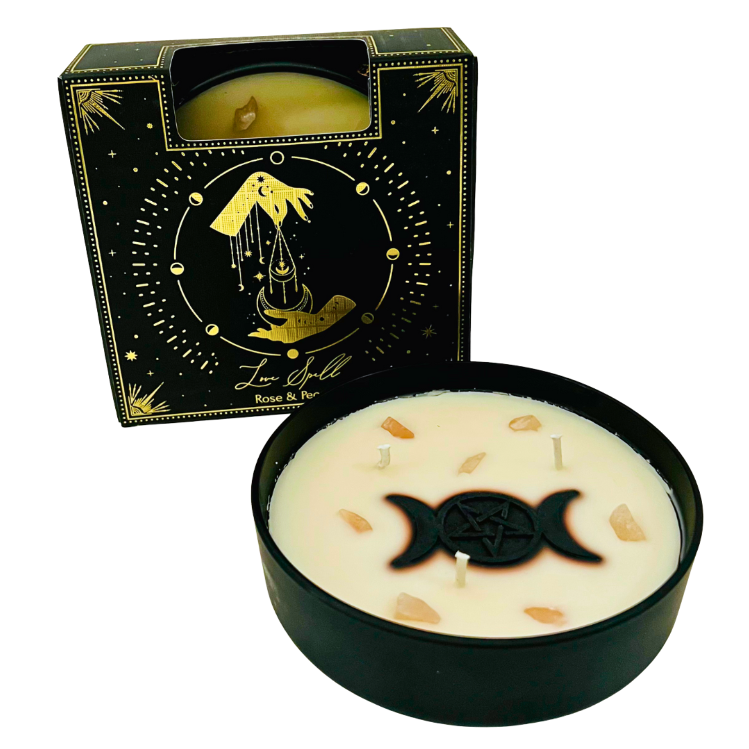 Esoteric Pentagram Candle LOVE SPELL Rose & Peony 200g Triple Moon Pentagram 1