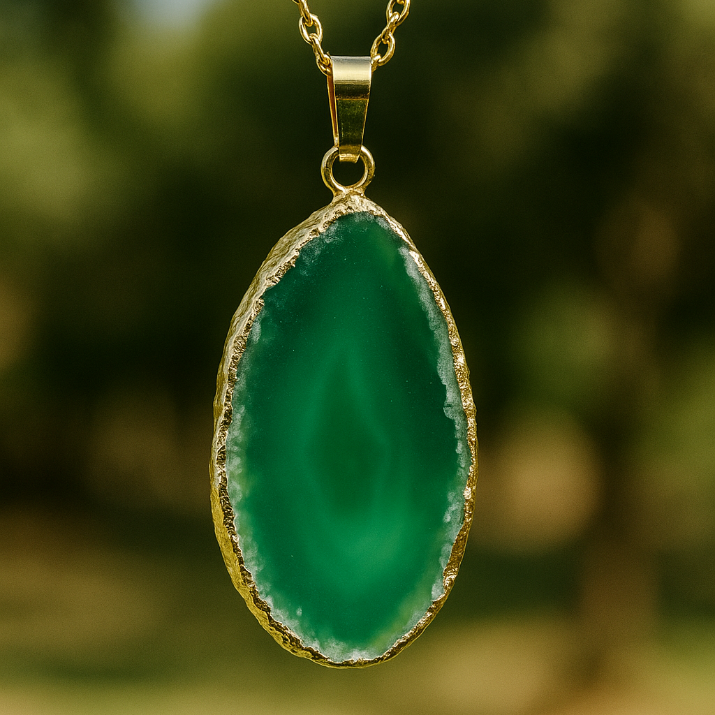 💚 Green Agate – Heart Harmony Pendant (Dyed Agate, Gold Plated)