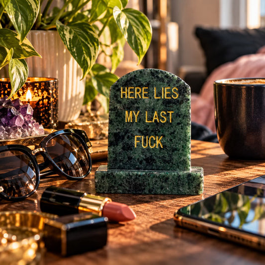 Green Zoisite Headstone - Here Lies My Last Fuck