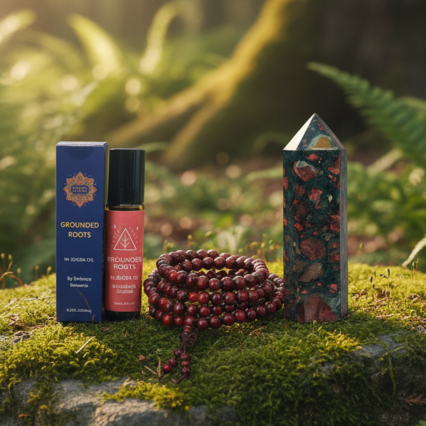 Grounded Roots Bundle – Pulse Roller, Rainforest Jasper & Prayer Beads