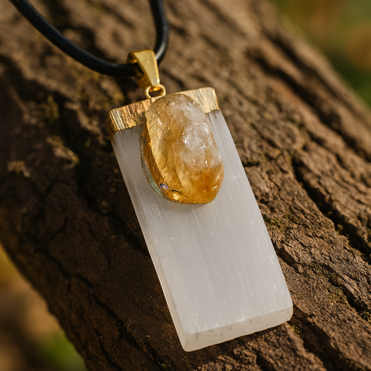 💛 Gypsum + Citrine – Abundance & Joy Strip Pendant