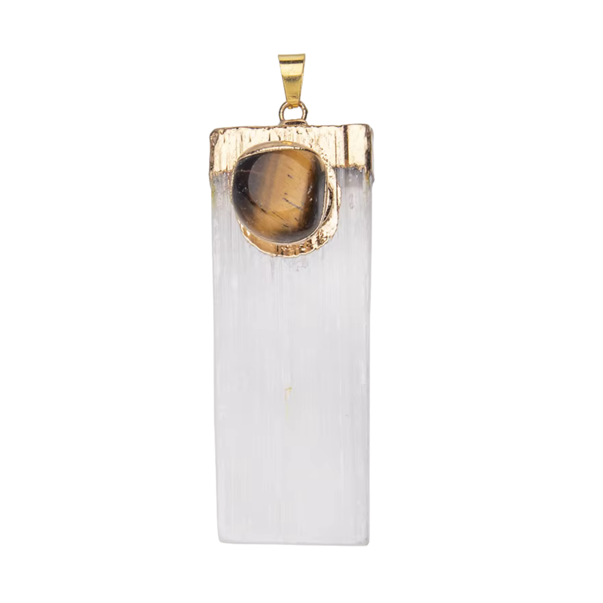 Gypsum + Tiger’s Eye – Strength & Clarity Strip Pendant
