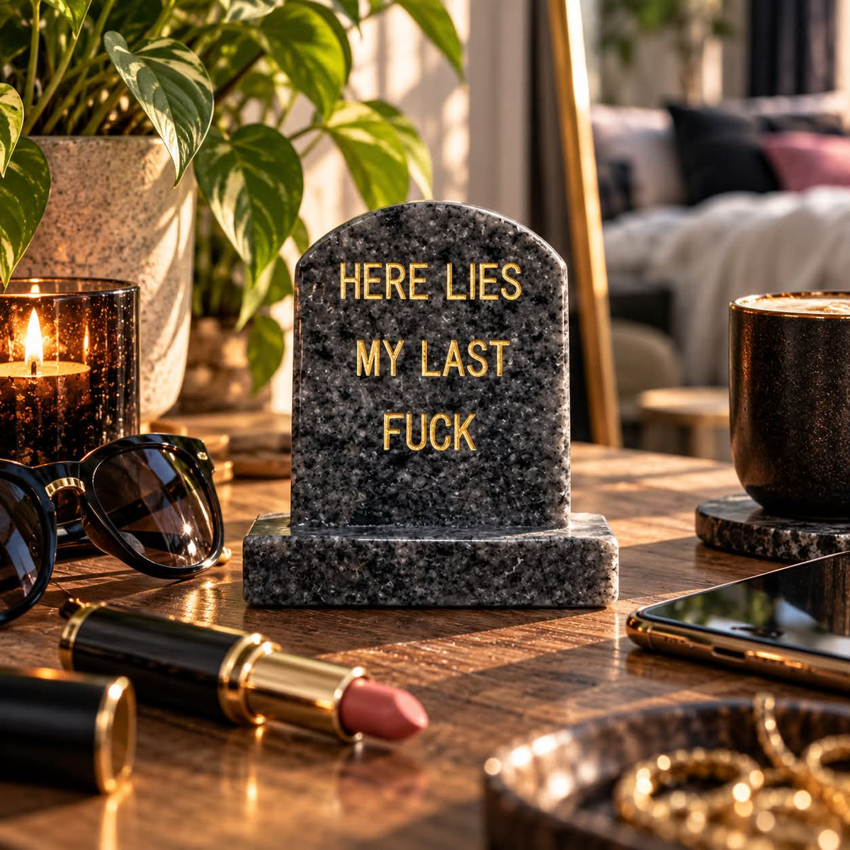 Indigo Gabbro Headstone - Here Lies My Last Fuck