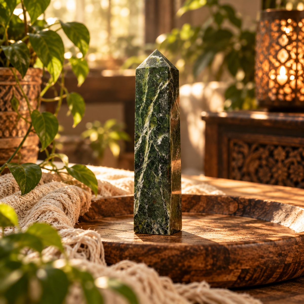 Jade Tower | 371g | Dark Green with Red Inclusions