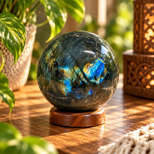 Labradorite Sphere 403g with Stand