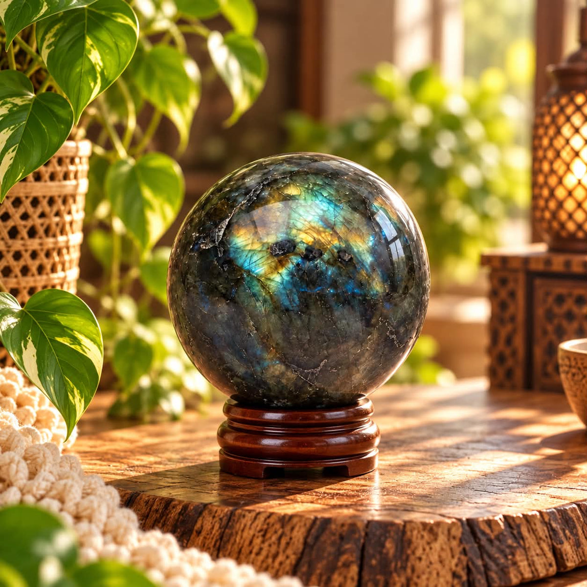Labradorite Sphere 442g with Stand