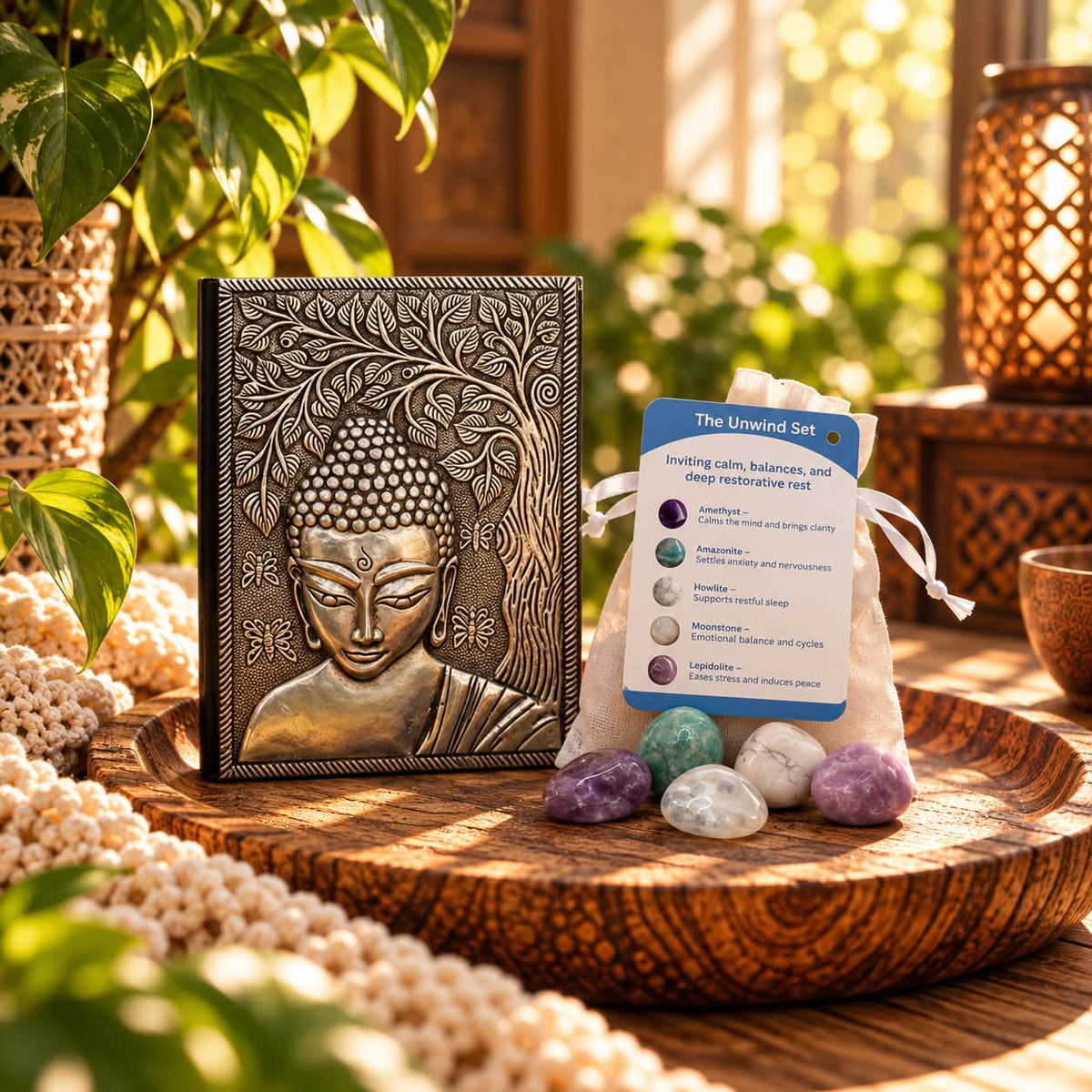 Mindful Journaling Starter Set - Buddha Journal & Crystal Intention Set