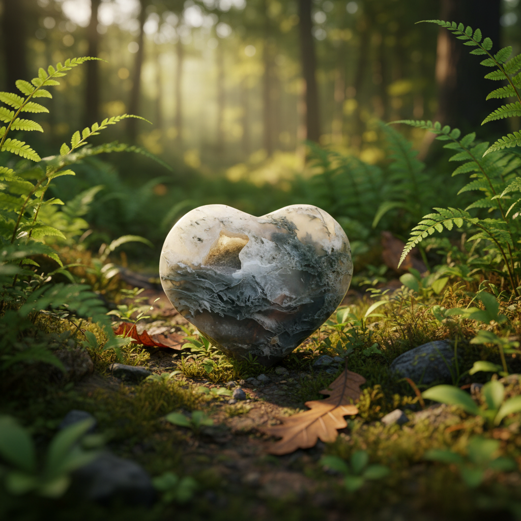 Moss Agate Heart 102g-Embrace Bohemia 