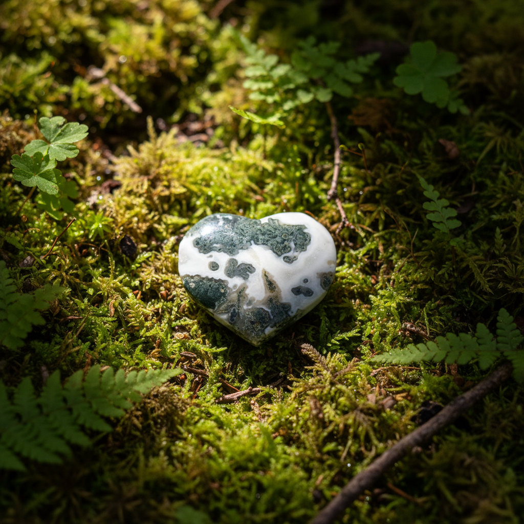 Moss Agate Heart 89g-Embrace Bohemia 