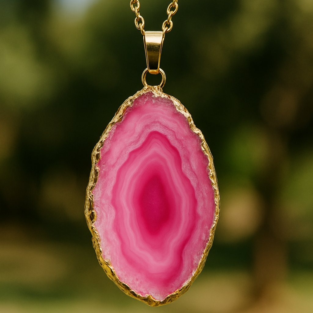 💗 Pink Agate – Love Bloom Pendant (Dyed Agate, Gold Plated)