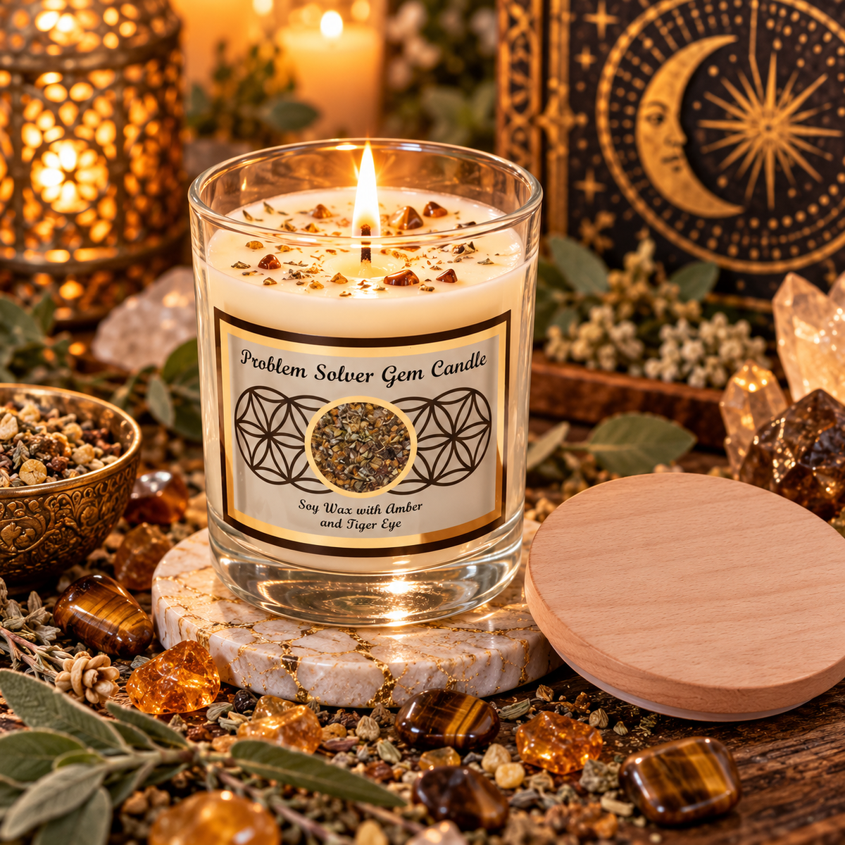 Problem Solver Tiger Eye Soy Glass Jar Candle 255g