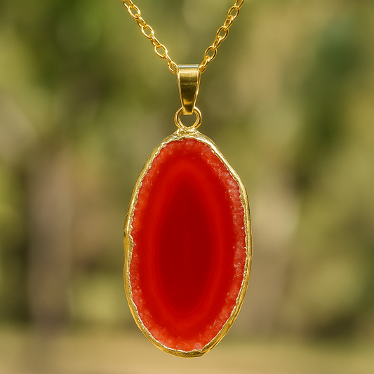 ❤️ Red Agate – Fire Spirit Pendant (Dyed Agate, Gold Plated)