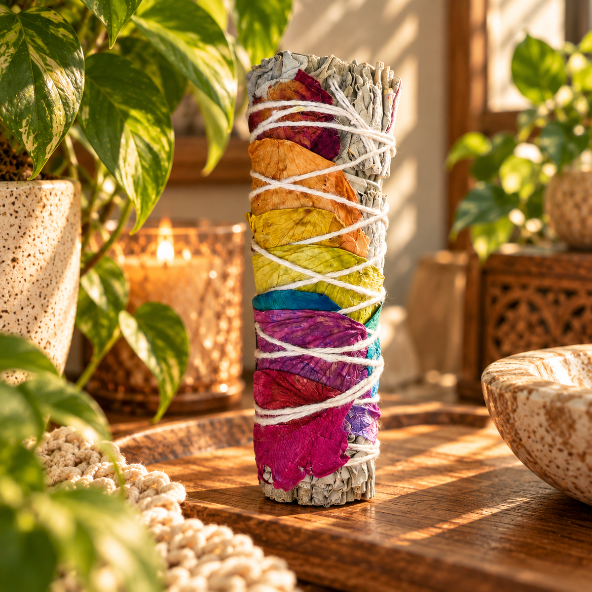 Seven Chakra White Sage Rose Petal Smudge Stick
