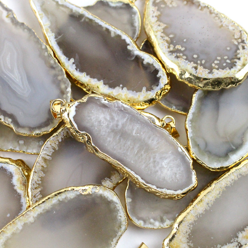 🤍 White Agate – Clarity Aura Pendant (Dyed Agate, Gold Plated)